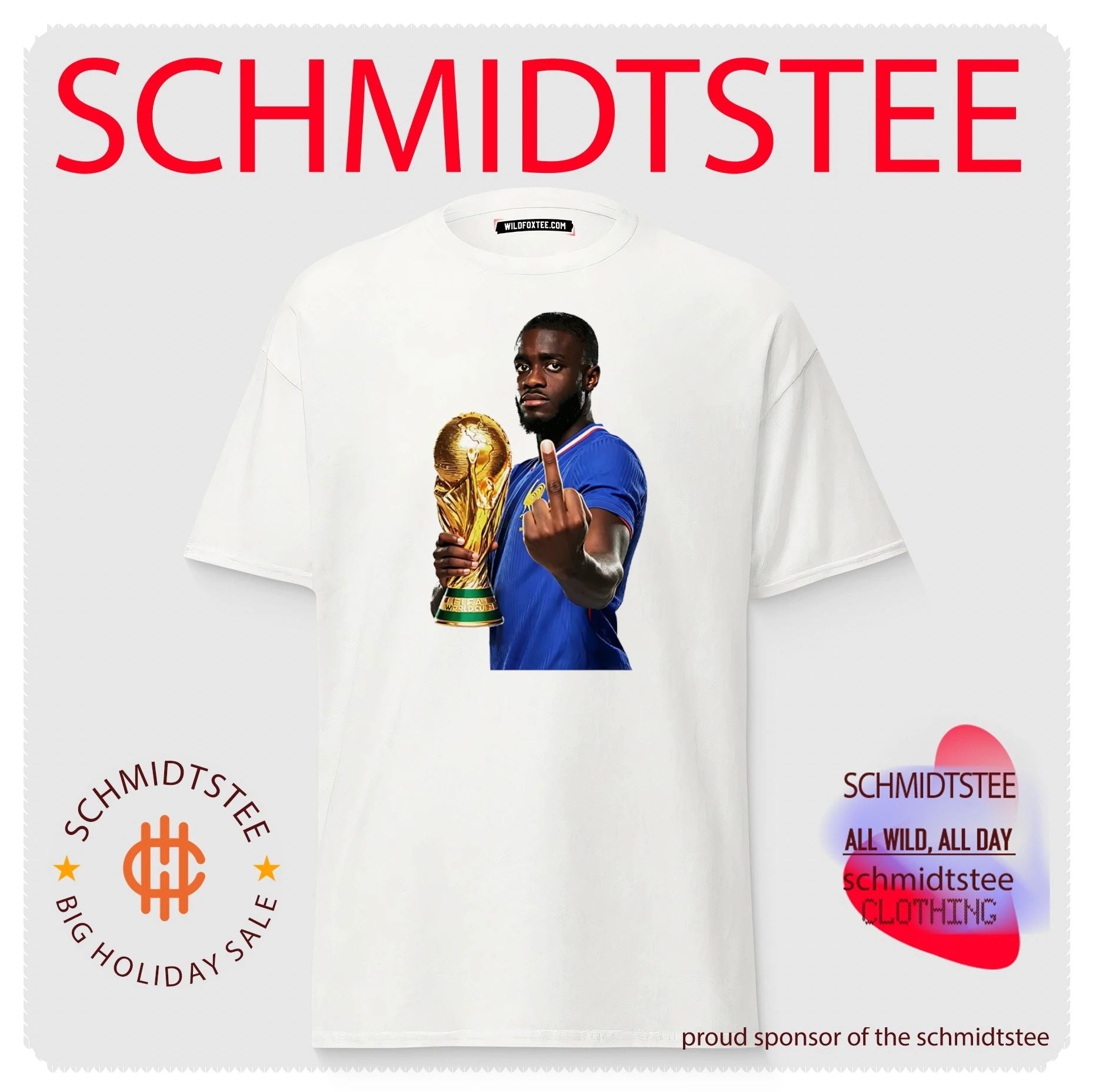 Dayot Upamecano France National Football Team World Cup trophy and middle finger shirt