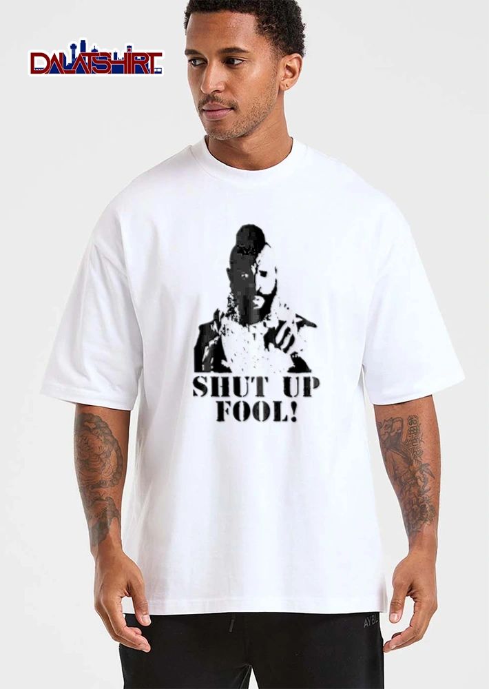 Shut UP Fool Mr T pointing finger stencil style shirt