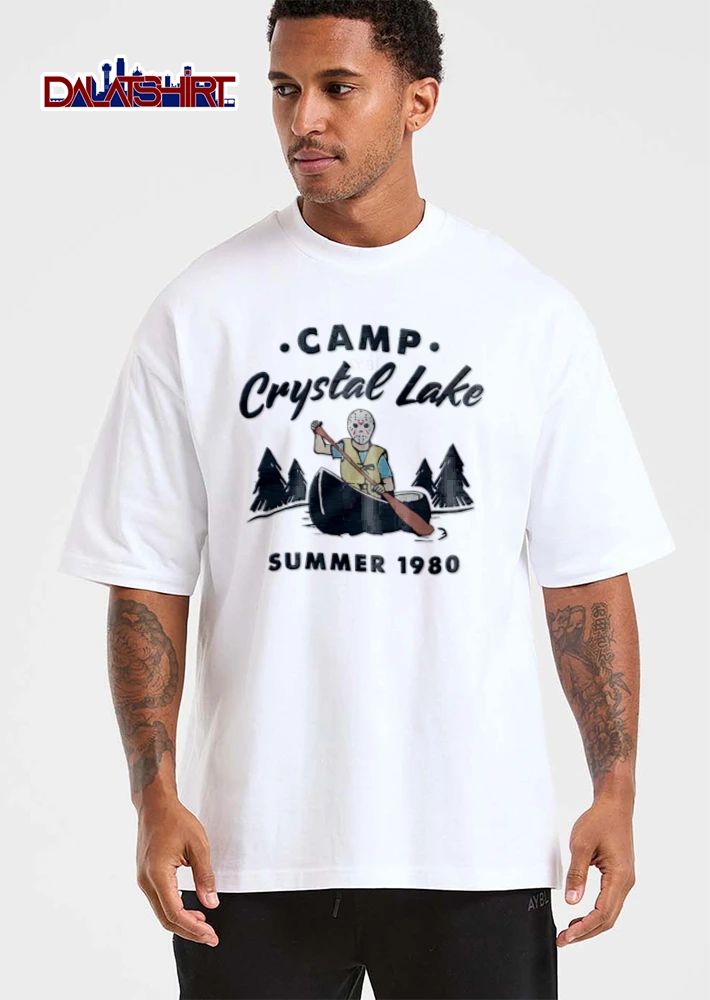 Camp Crystal Lake hockey masked man canoeing trees shirt