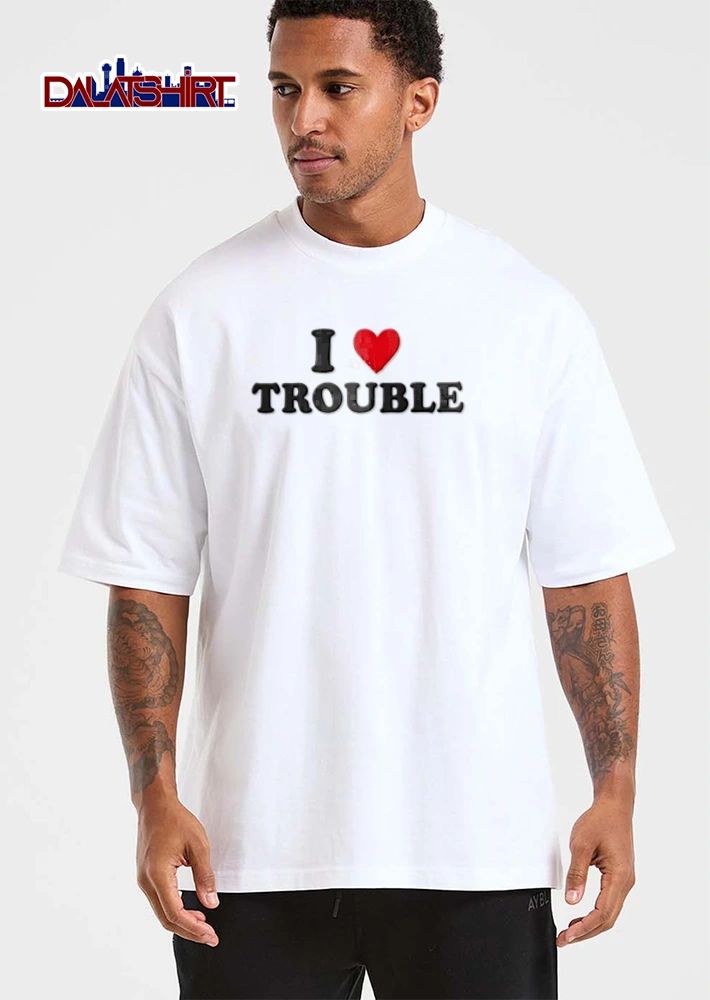 I Love Trouble red heart text design shirt