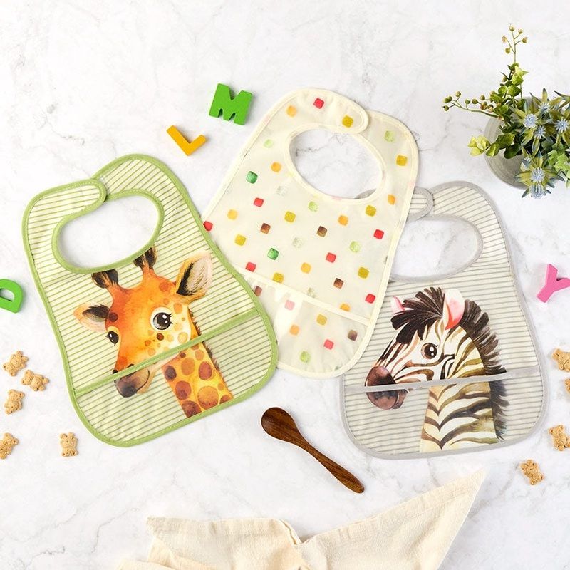 Baby Food-Catching Colorful Bibs – Set of 3