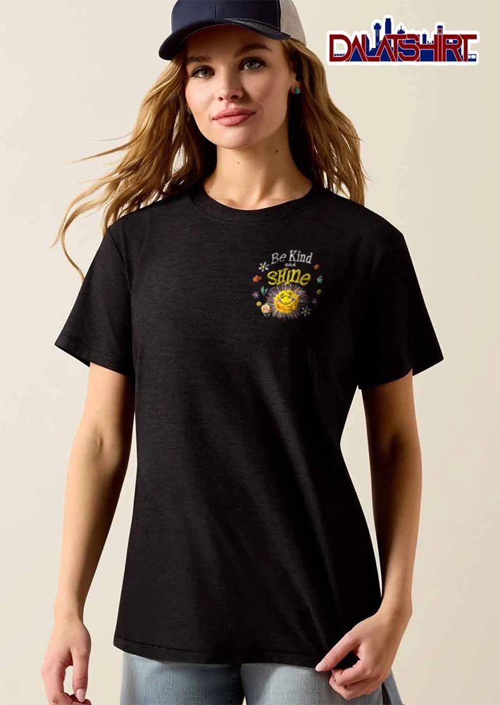Be Kind And Shine smiling sun flowers colorful doodle shirt