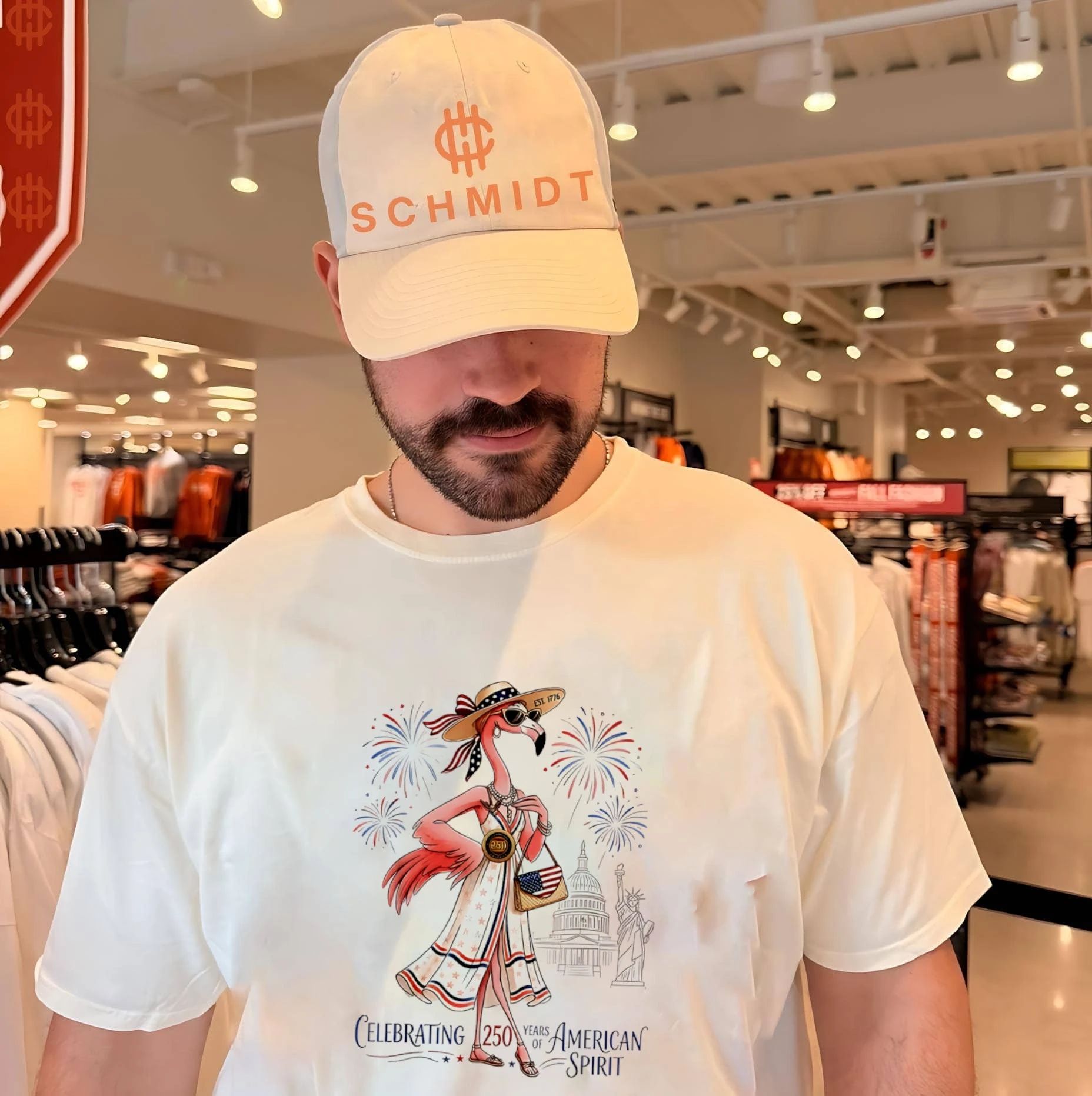 Cartoon flamingo celebrating 250 years of American Spirit shirt