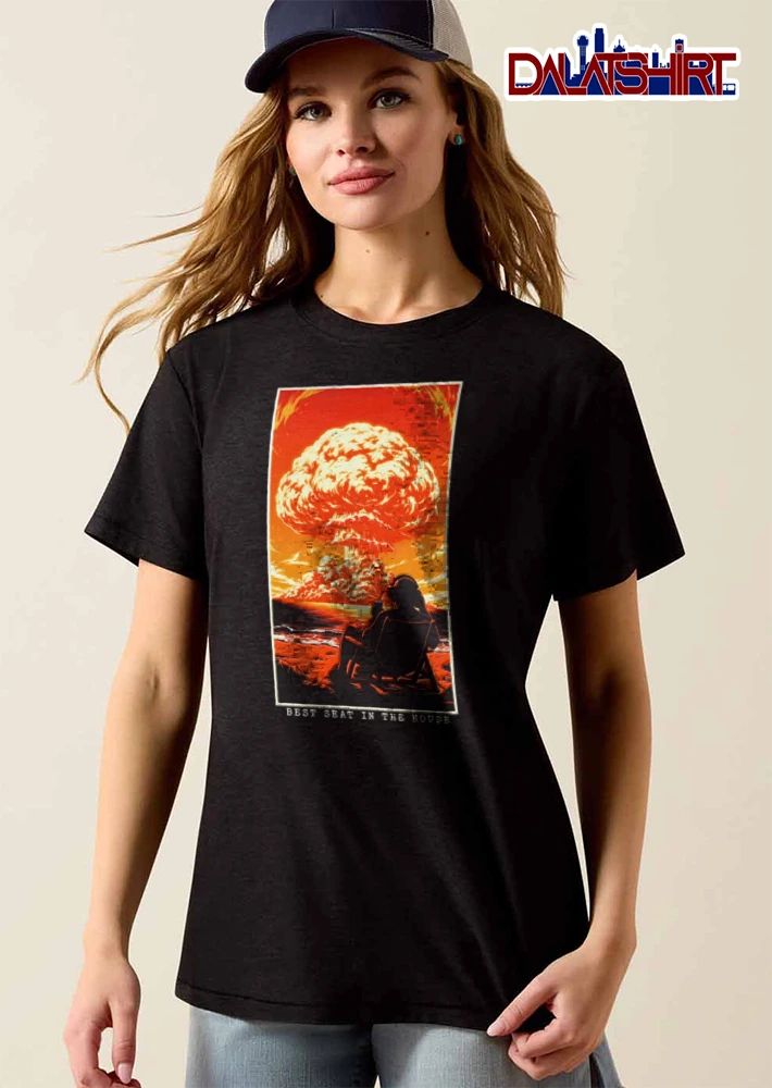 Seat In The House person wearing headphones sitting beach mushroom cloud explosion shirt