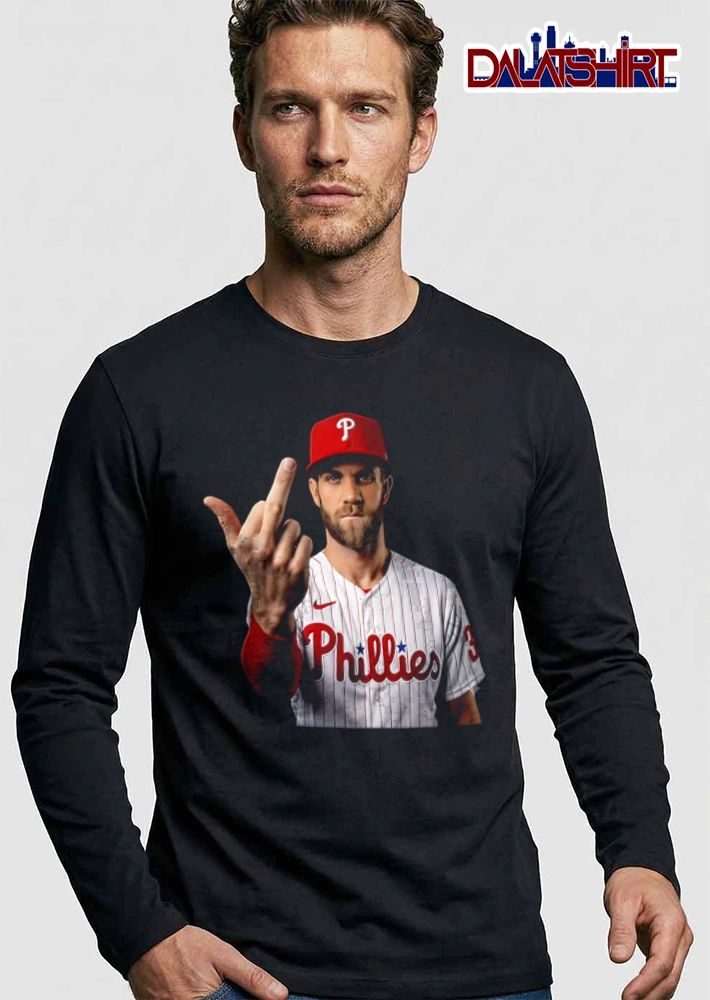 Philadelphia Phillies Bryce Harper 3 man wearing baseball jersey middle finger shirt