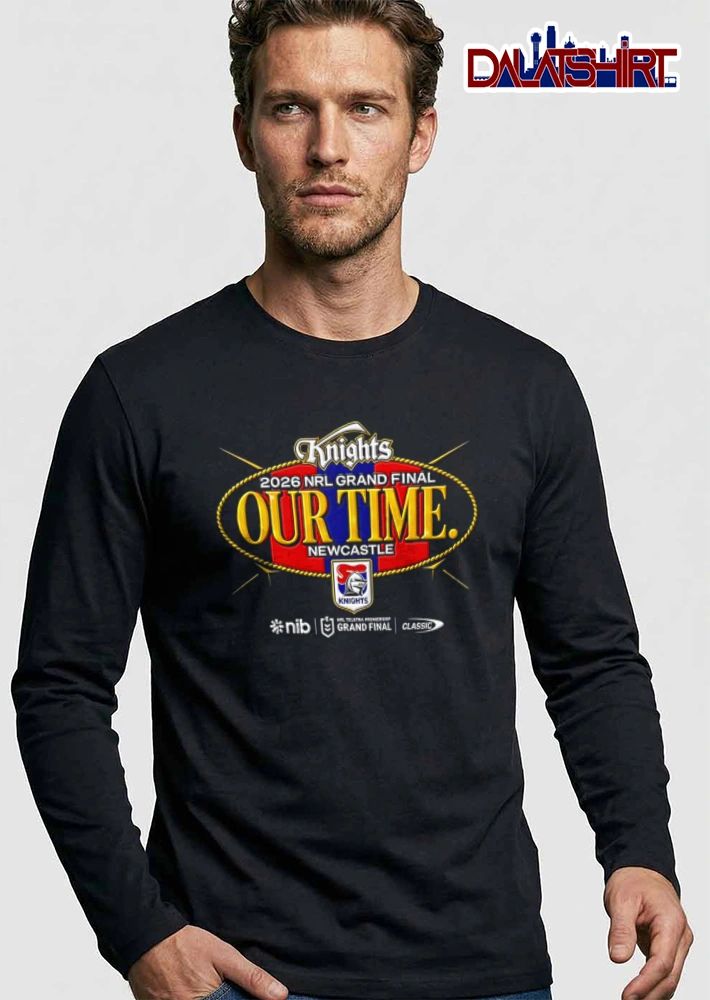 Newcastle Knights Our Time oval emblem gold text logo 2026 shirt