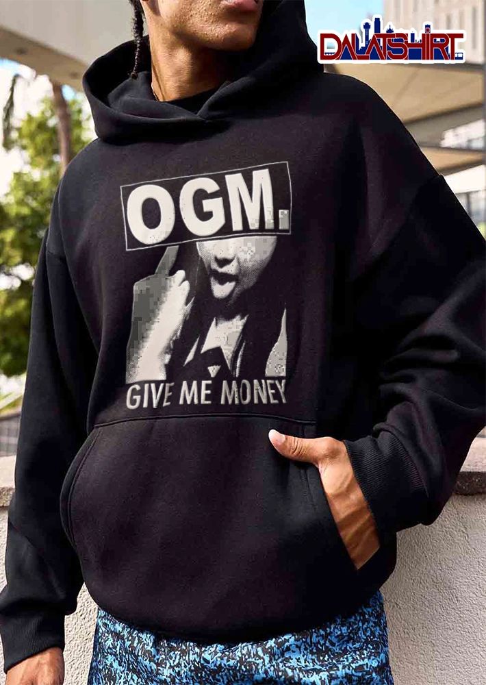 OGM Give ME Money person raising middle finger halftone shirt