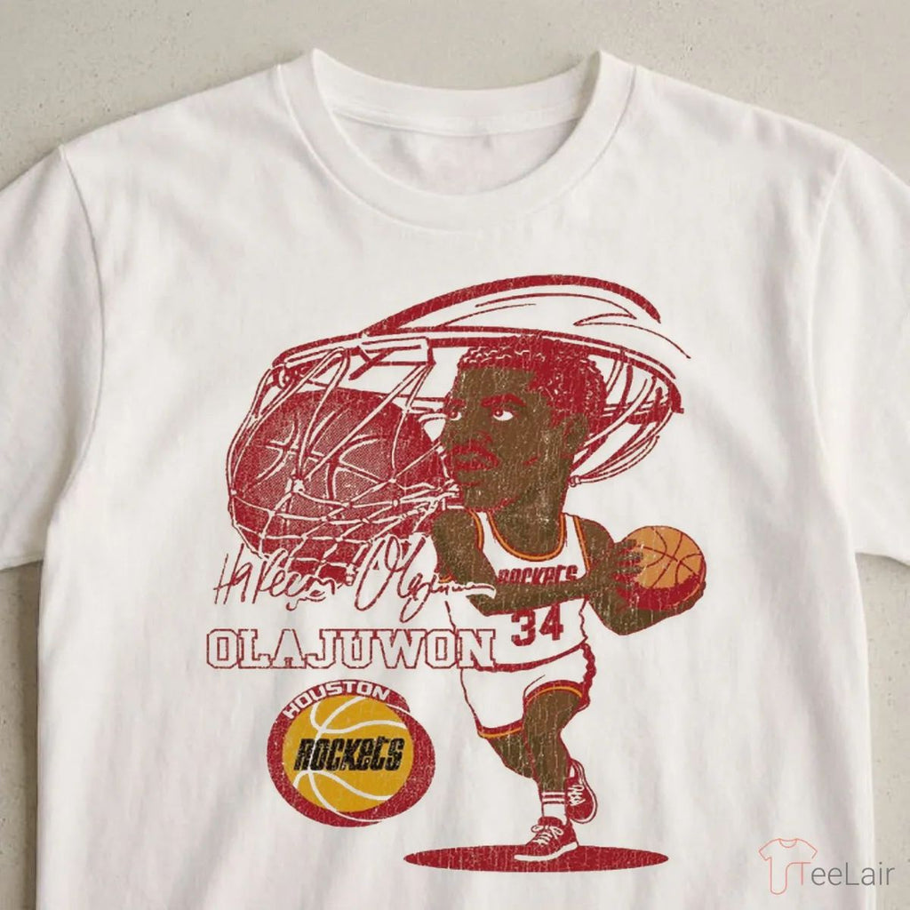 Houston Rockets Hardwood Classics Hakeem Olajuwon Caricature T-Shirt