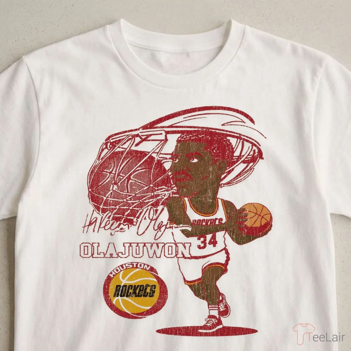 Houston Rockets Hardwood Classics Hakeem Olajuwon Caricature T-Shirt