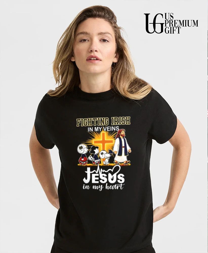 Notre Dame Fighting Irish x Peanuts in My Veins Jesus in My Heart Walk shirt