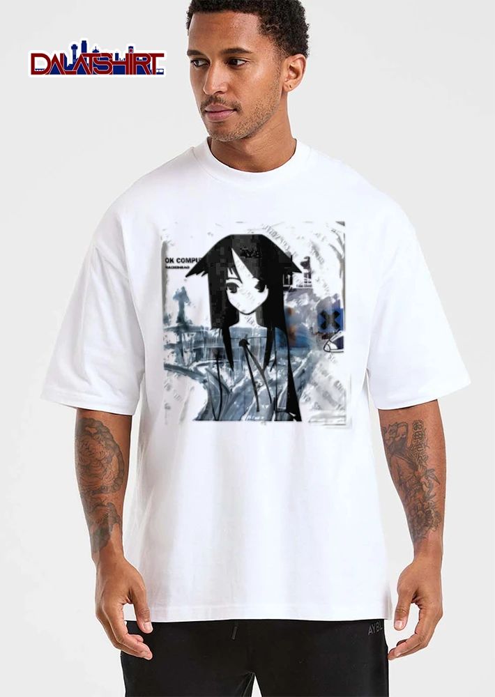 Radiohead Tomoko Kuroki anime girl silhouette abstract background shirt