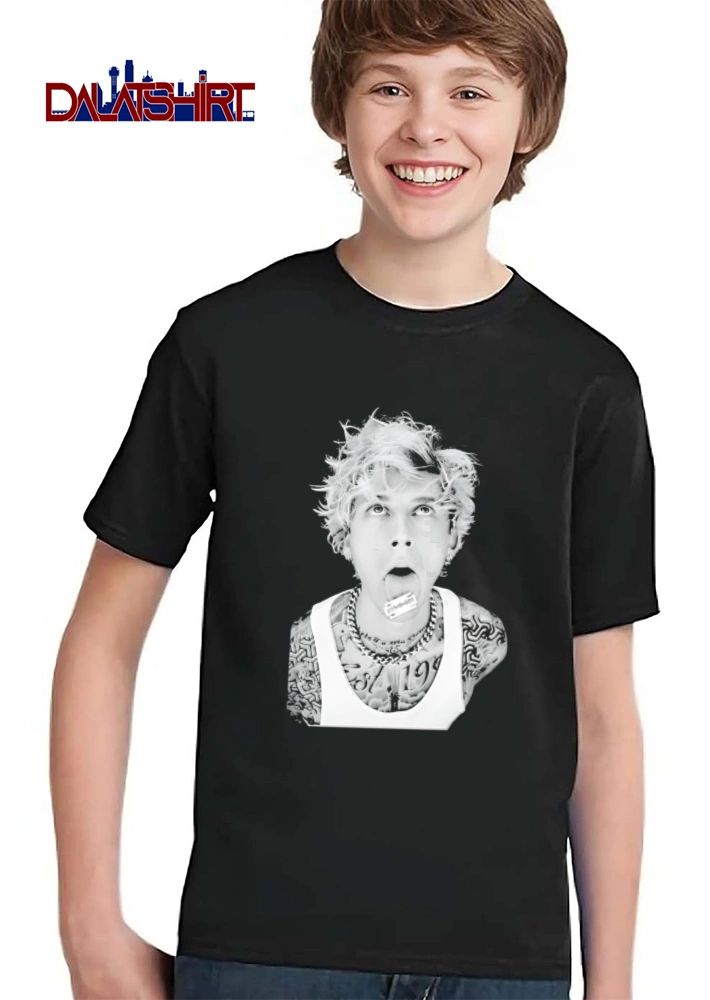 Machine Gun Kelly 1990 man blonde hair razor tongue shirt