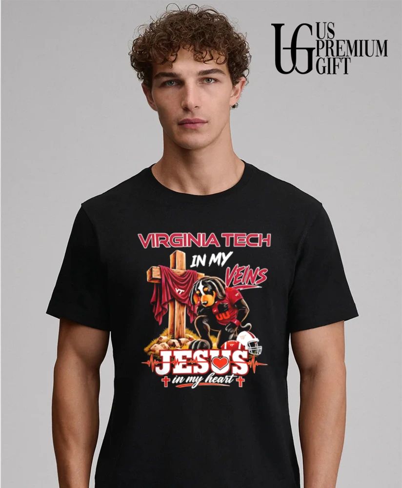 Virginia Tech Hokies Dog In My Veins Jesus In My Heart Faith Football mascot shirt