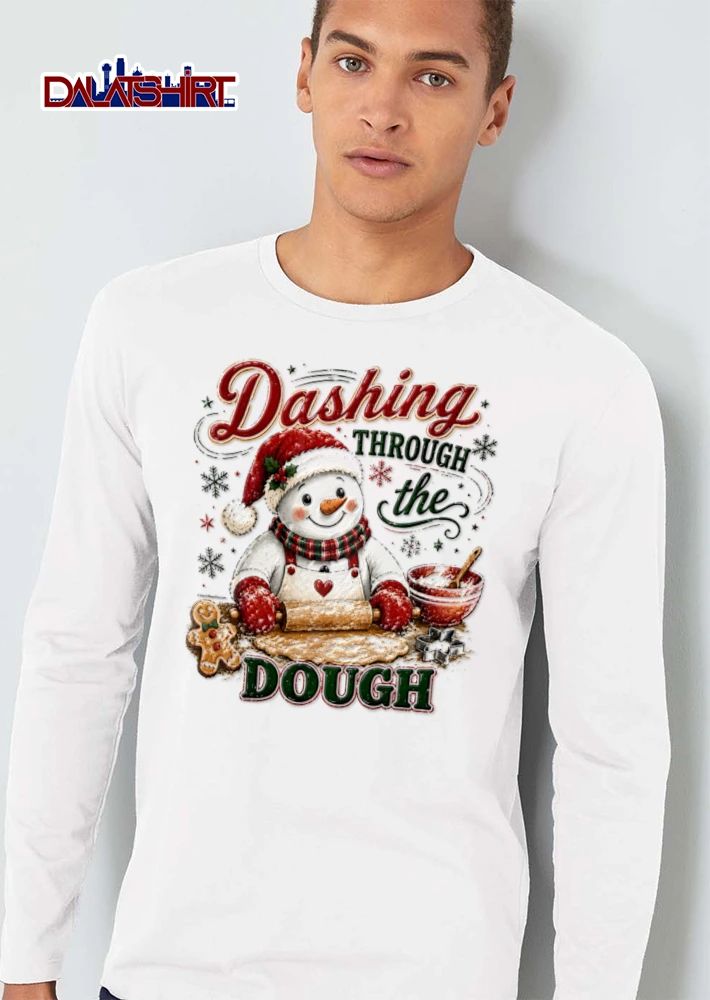 Dashing Through The Dough snowman baking gingerbread cookies cartoon shirt