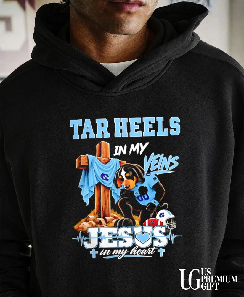 North Carolina Tar Heels Dog In My Veins Jesus In My Heart Faith Football mascot shirt