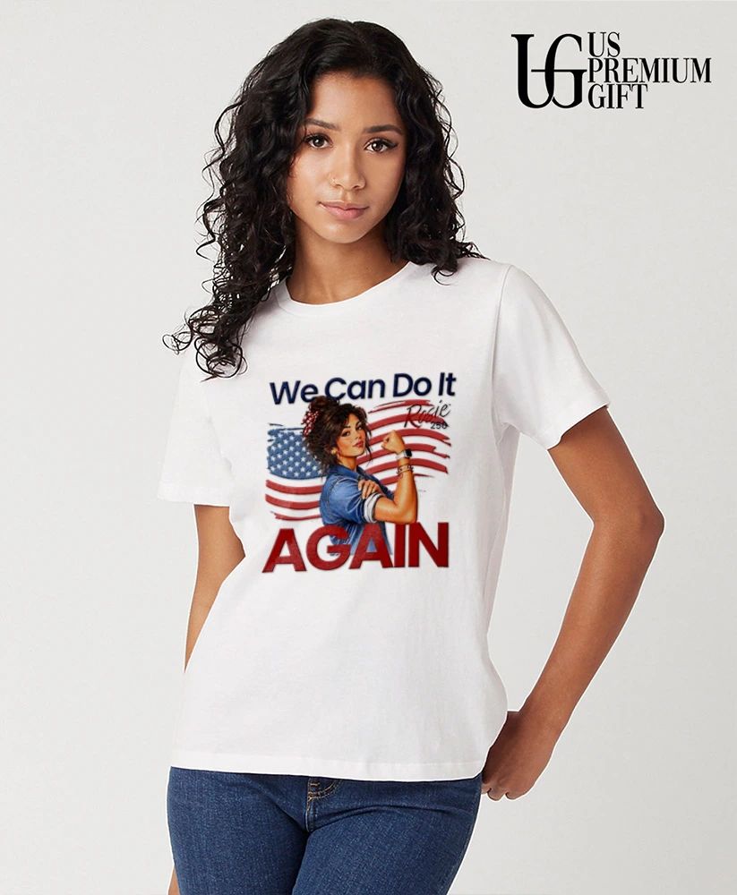 Rosie The Riveter We Can Do It Again 250 woman flexing bicep American flag shirt