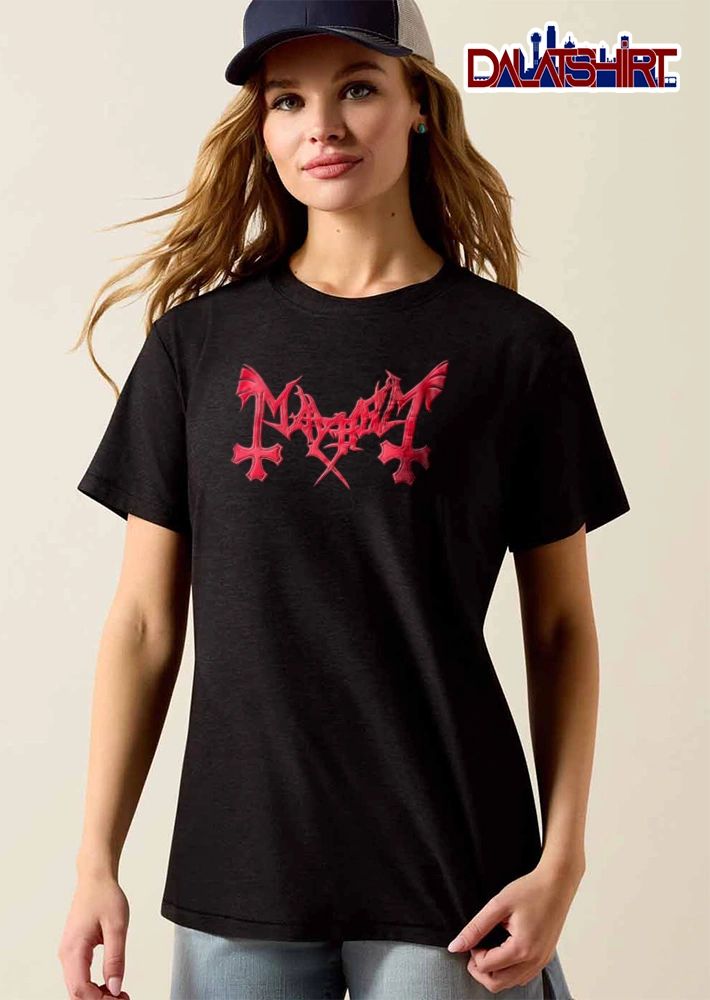 Mayhem red band logo gothic style shirt