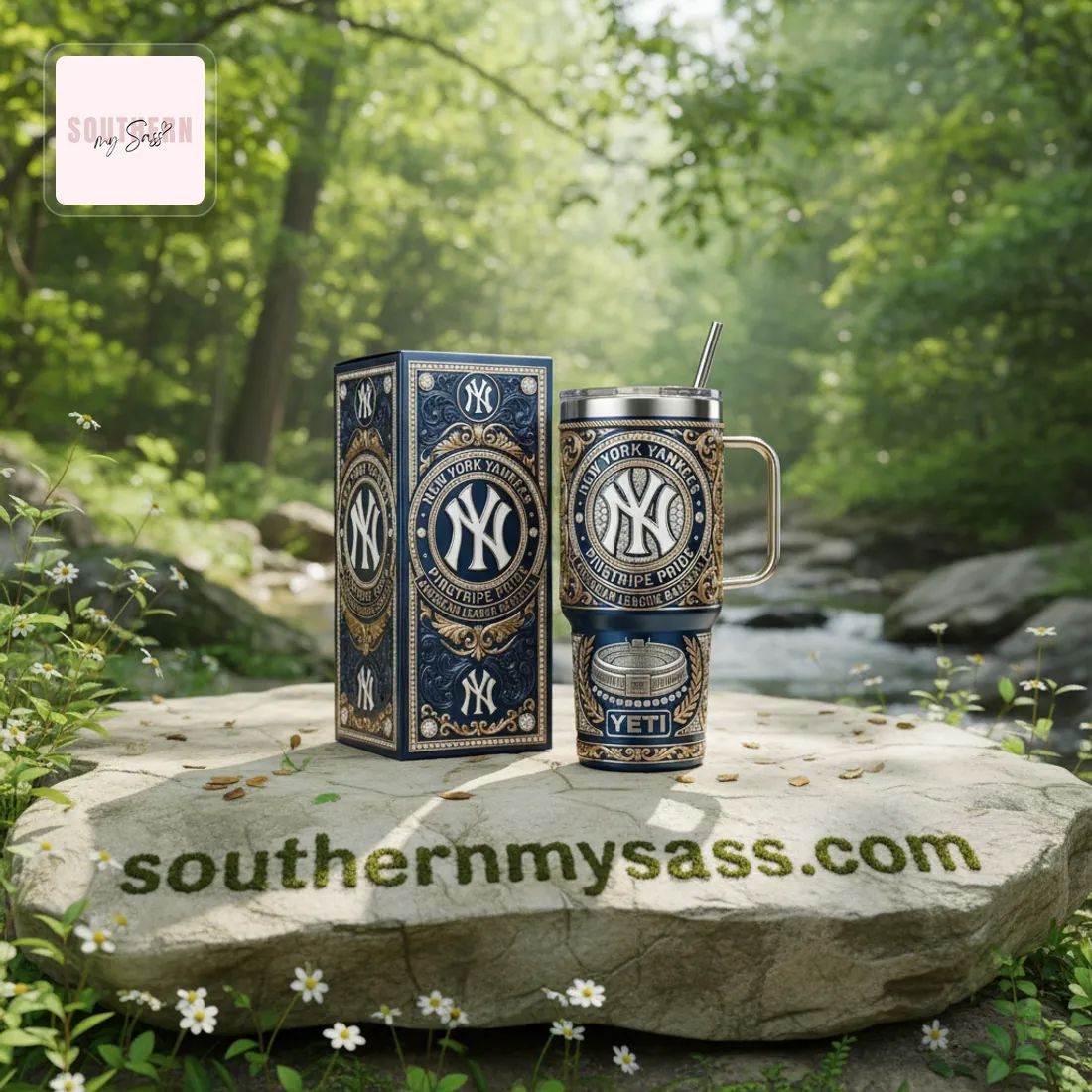 New York Yankees Pinstripe Pride Luxury YETI 40oz Tumbler with Handle