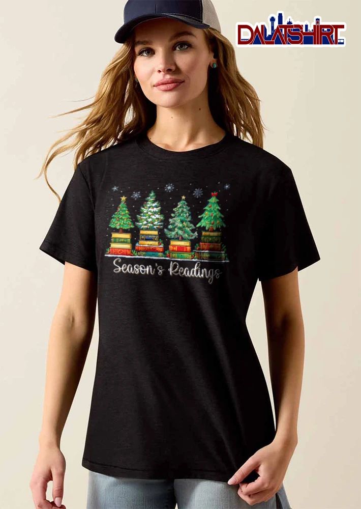 Seasons Readings four Christmas trees on books shirt