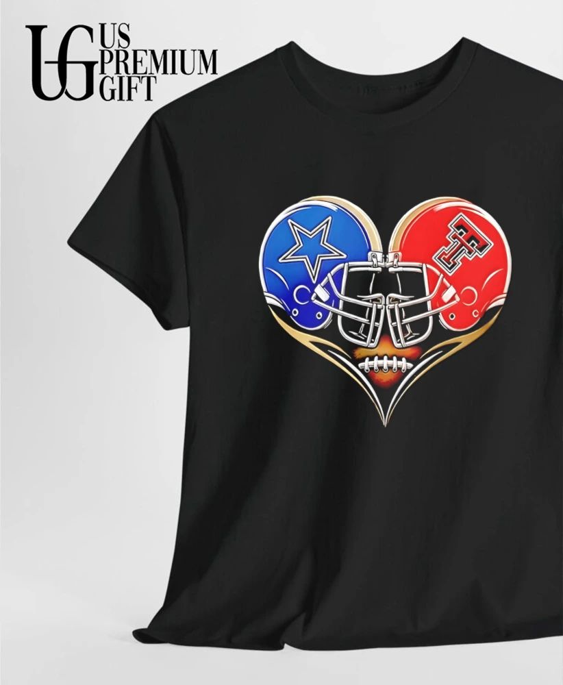 Dallas Cowboys and Texas Tech Red Raiders football heart logo shirt