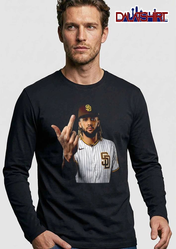 San Diego Padres Fernando Tatis man wearing baseball jersey middle finger shirt