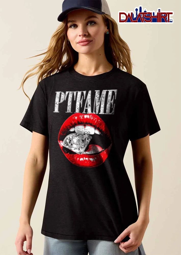 Red lips biting diamond graphic shirt