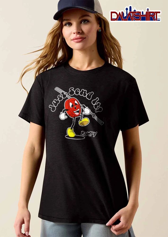 Just Send It cartoon weight plate character lifting shirt