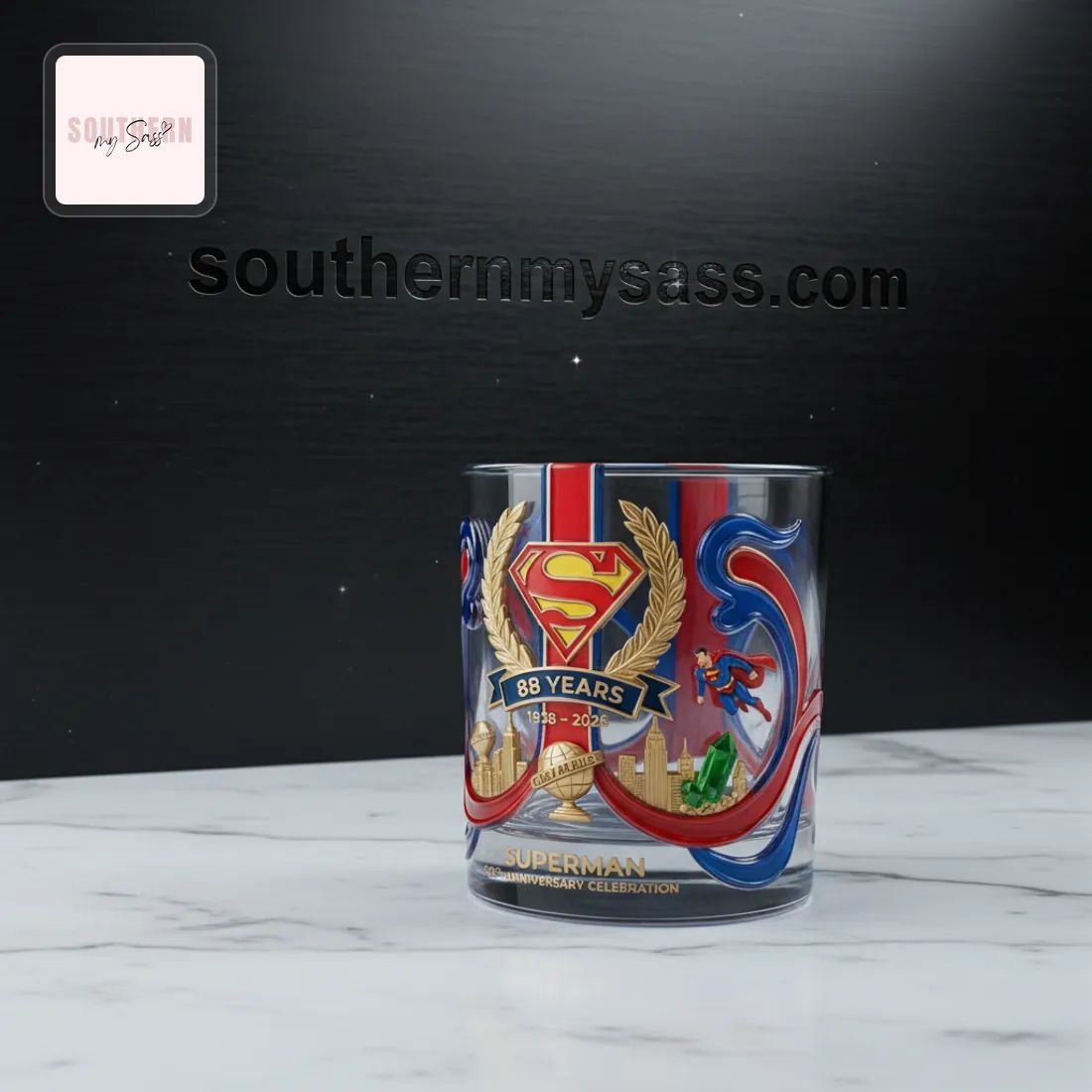 Superman 88th Anniversary Commemorative Whiskey Glass