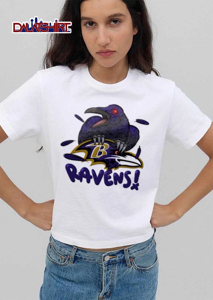 Baltimore Ravens raven bird perched on logo shirt