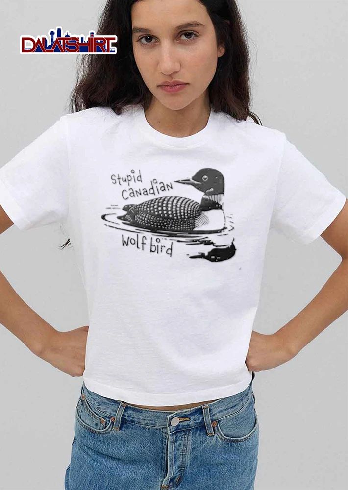 Stupid Canadian Wolf Bird black white loon swimming illustration shirt