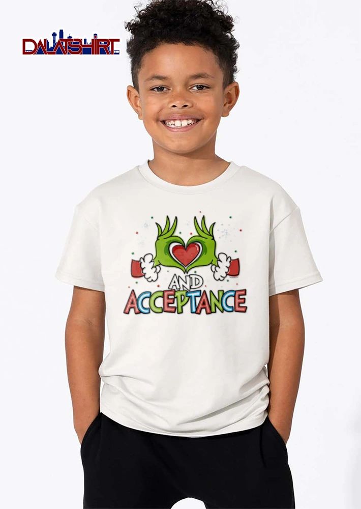 And Acceptance green furry hands forming heart shirt
