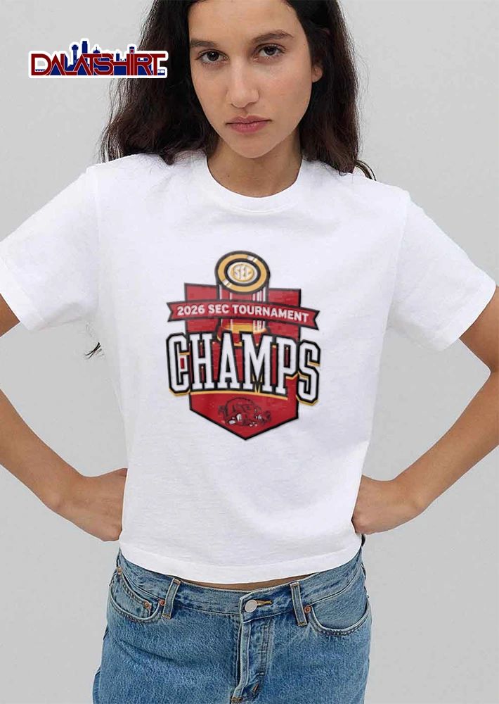 Arkansas Razorbacks 2026 SEC Tournament Champs trophy logo razorback mascot graphic shirt
