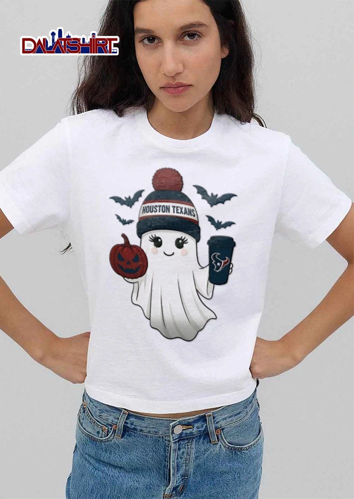 Houston Texans ghost wearing beanie holding pumpkin coffee shirt