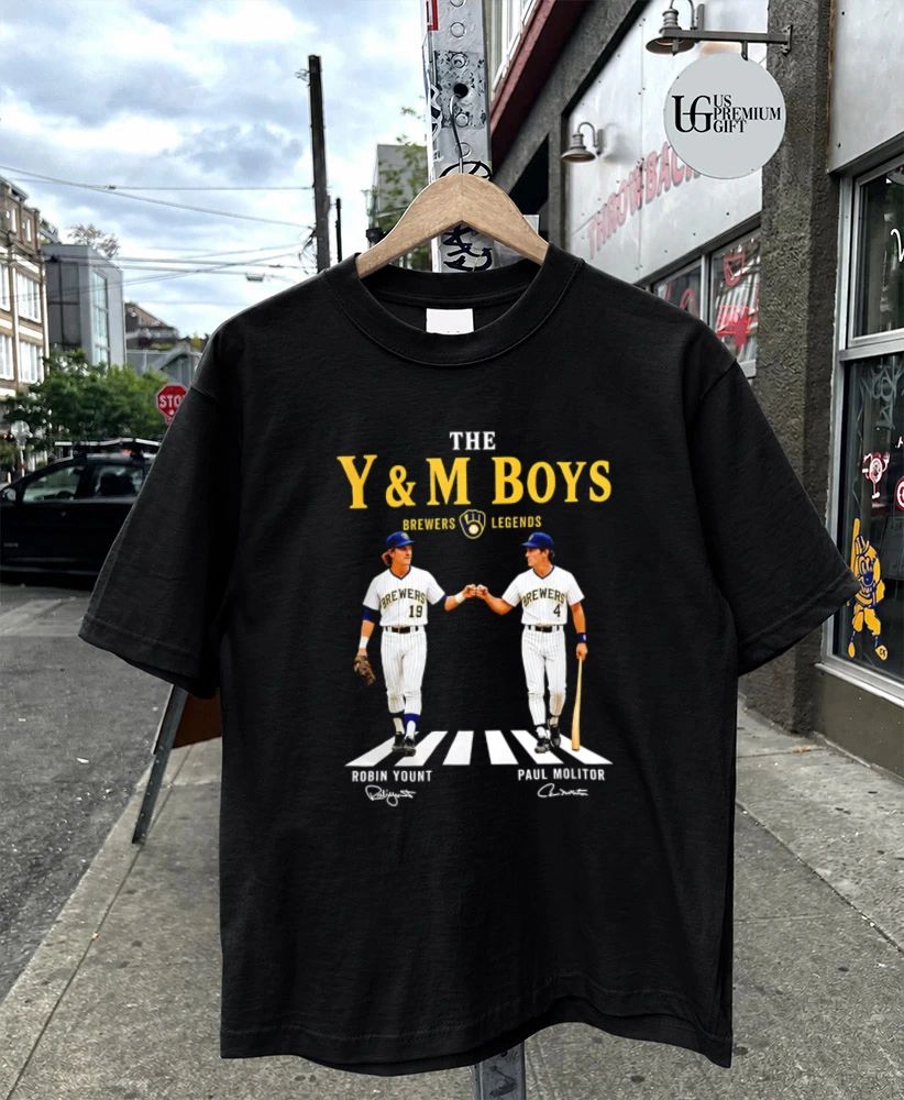The Y&M Boys Brewers Legends Robin Yount fist bump Paul Molitor abbey road signature shirt