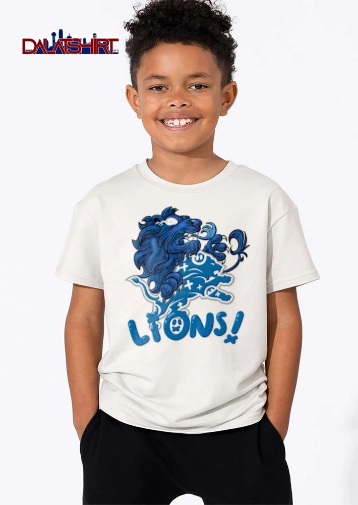 Detroit Lions blue lion mascot logo illustration shirt