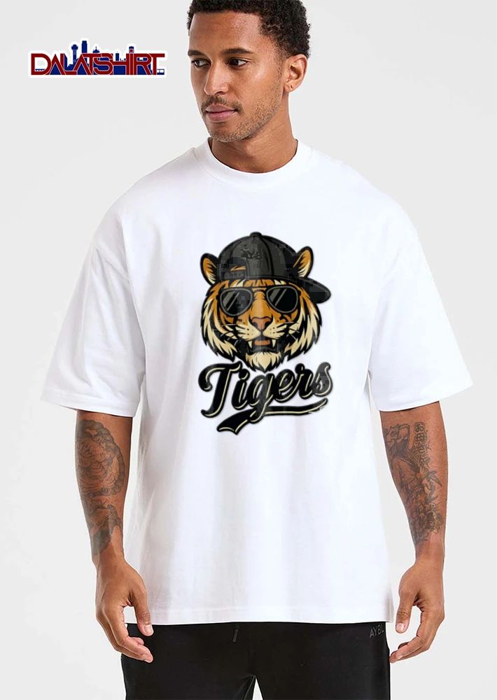 Tiger wearing sunglasses baseball cap shirt