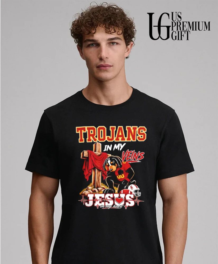 USC Trojans Dog In My Veins Jesus In My Heart Faith Football mascot shirt