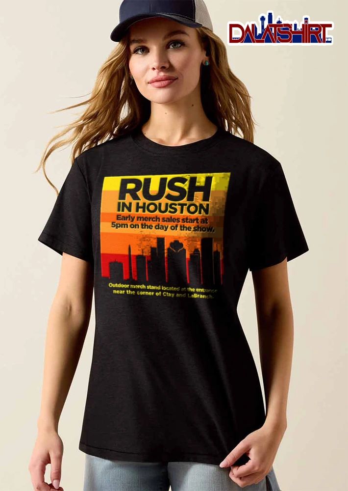 Rush 5 houston city skyline sunset shirt