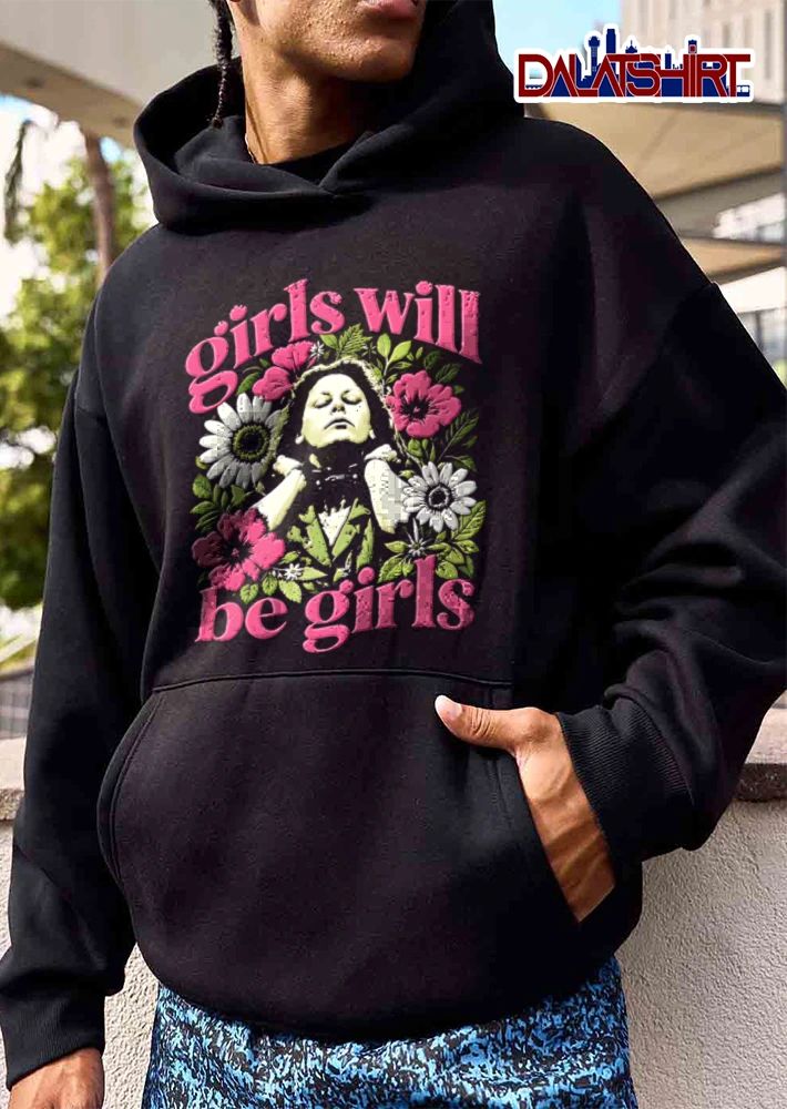 Linda Blair Girls Will Be Girls woman head back flowers illustration shirt