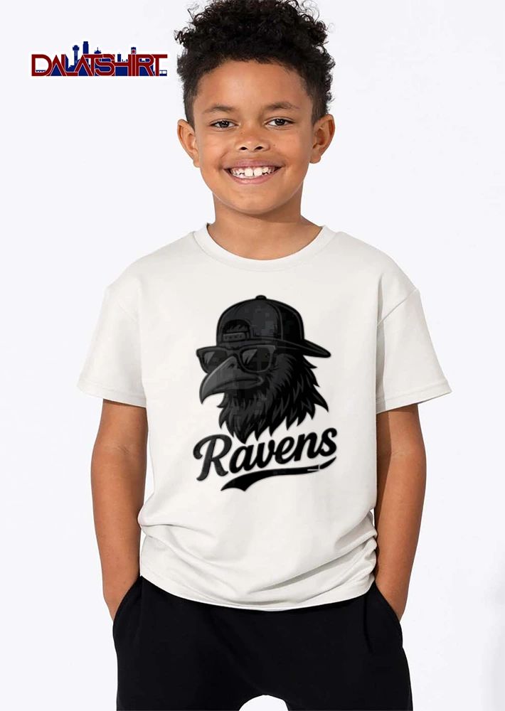 Baltimore Ravens raven wearing sunglasses baseball cap shirt