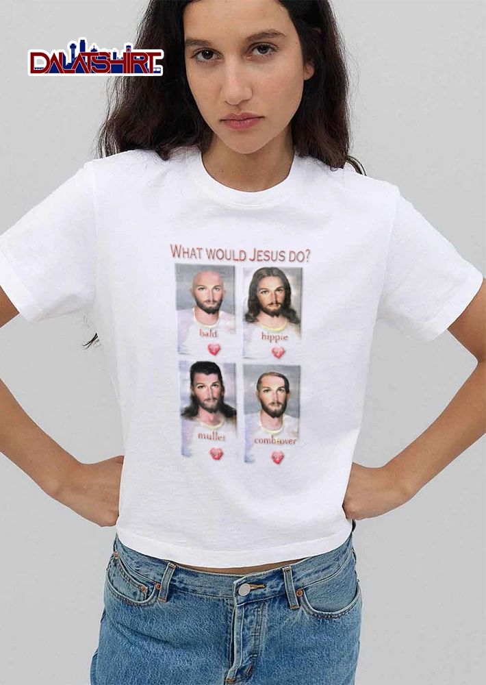 Jesus What Would Jesus Do four portraits different hairstyles Jesus shirt