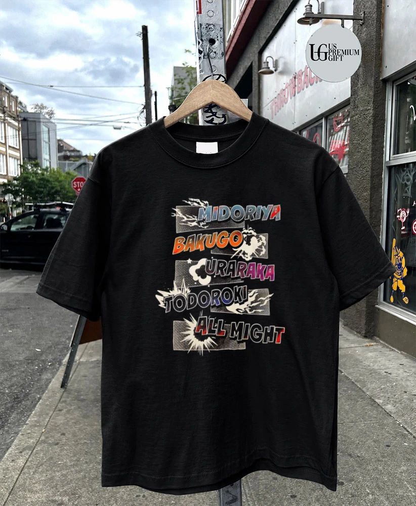 Midoriya Bakugo Uraraka Todoroki and All Might My Hero Academia Collage T-shirt