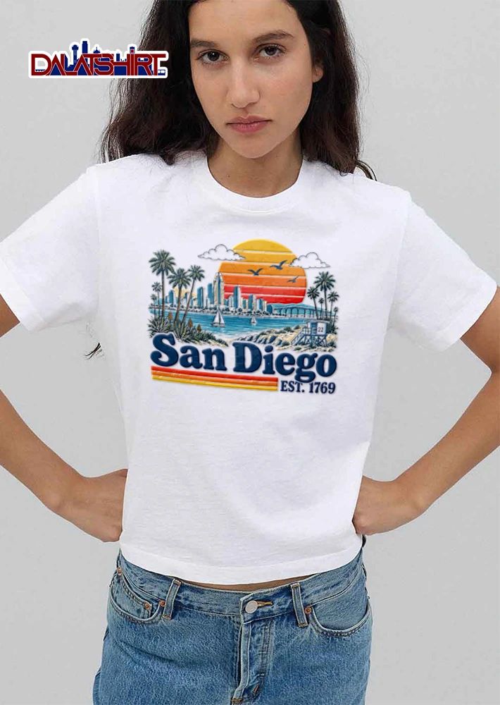 Diego Williams 22 city skyline beach sunset palm trees shirt