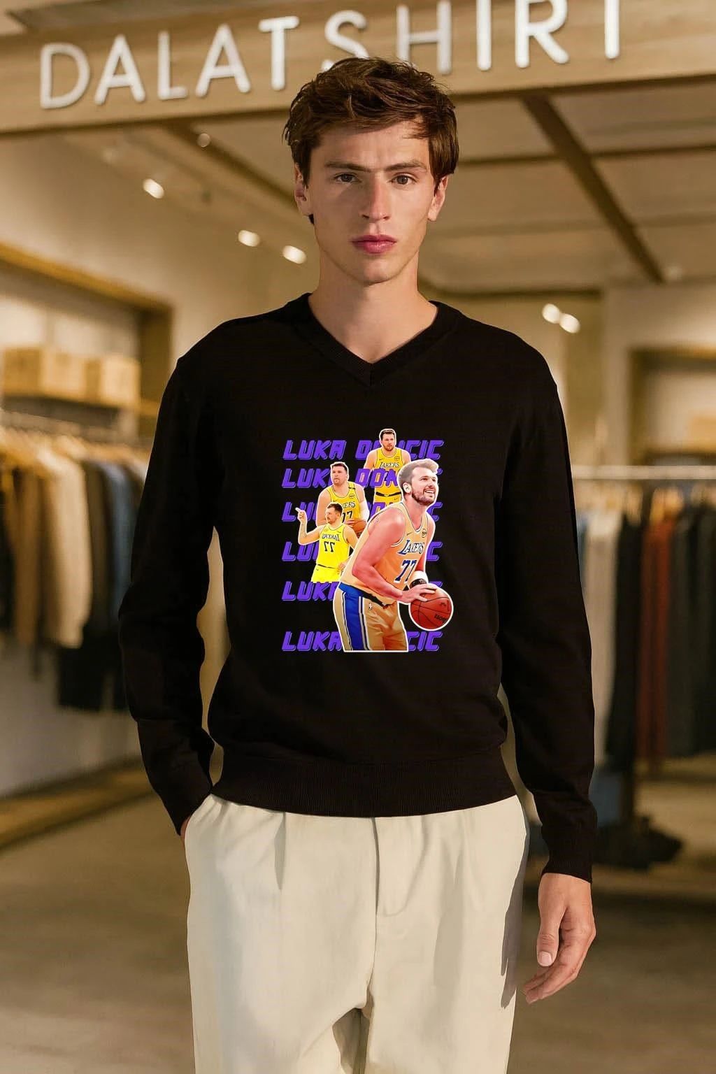 Luka Doncic Lakers 77 Action Shot Multiple Pose Purple shirt