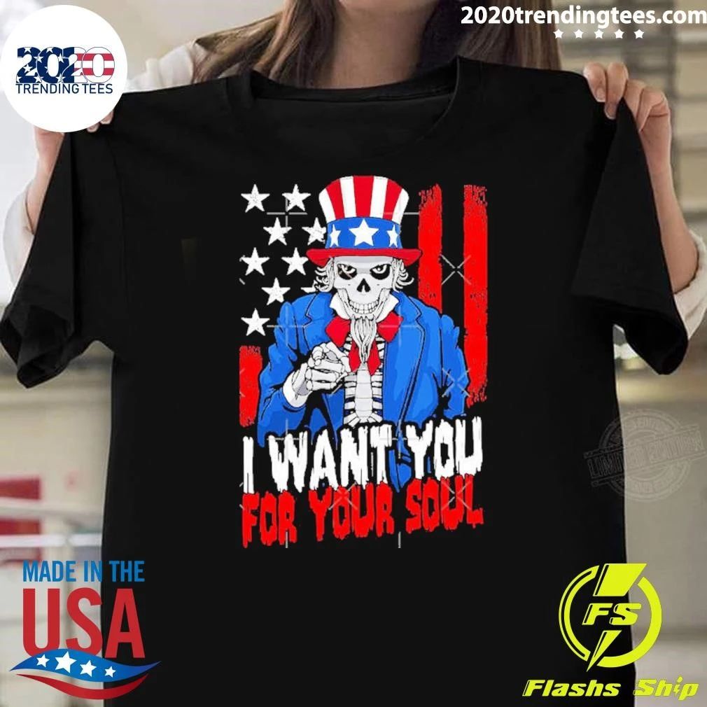 Patriotic Halloween Zombie Uncle Sam Want Soul USA I Want You For Your Soul Shirt