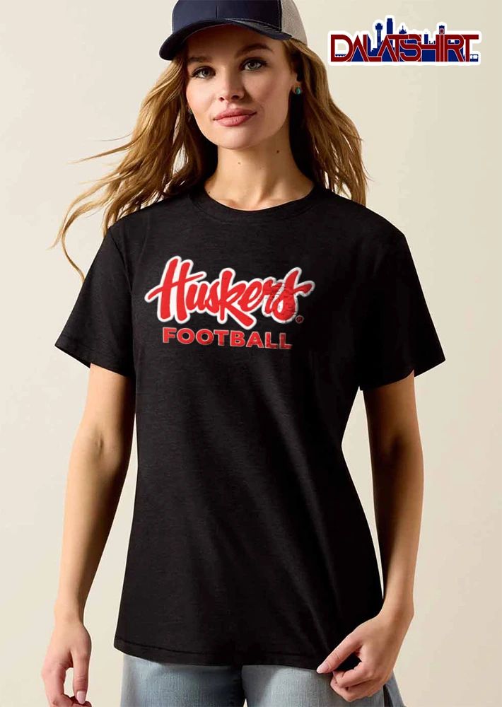 Nebraska Cornhuskers red script text block lettering shirt