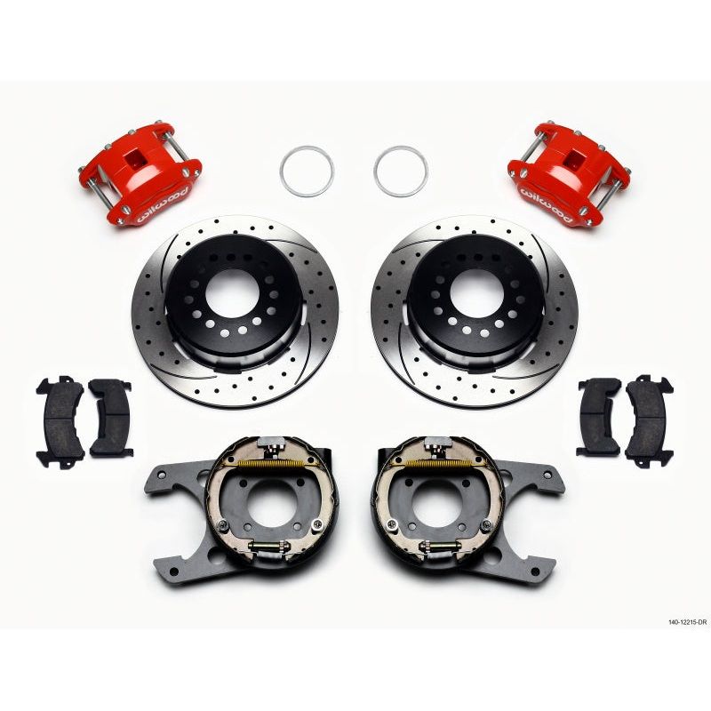 Wilwood D154 P/S P-B Kit Drilled-Red Chevy 12 Bolt 2.75in Off w/ C-Clips