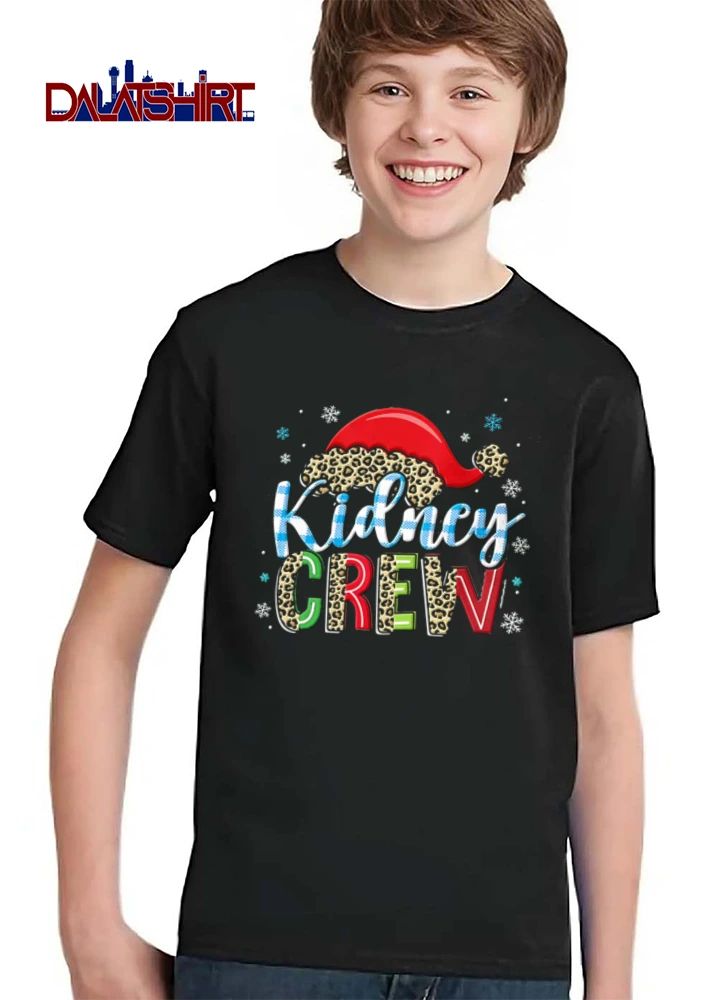 Kidney Crew Santa hat leopard print snowflakes shirt
