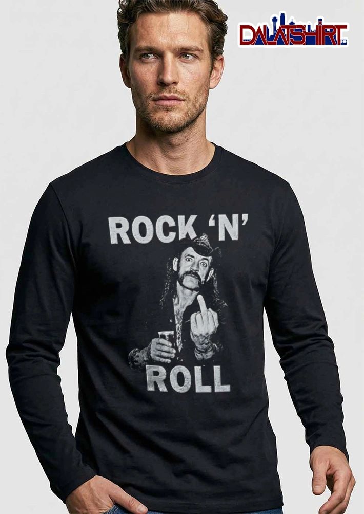 Rock And Roll man cowboy hat holding drink middle finger shirt