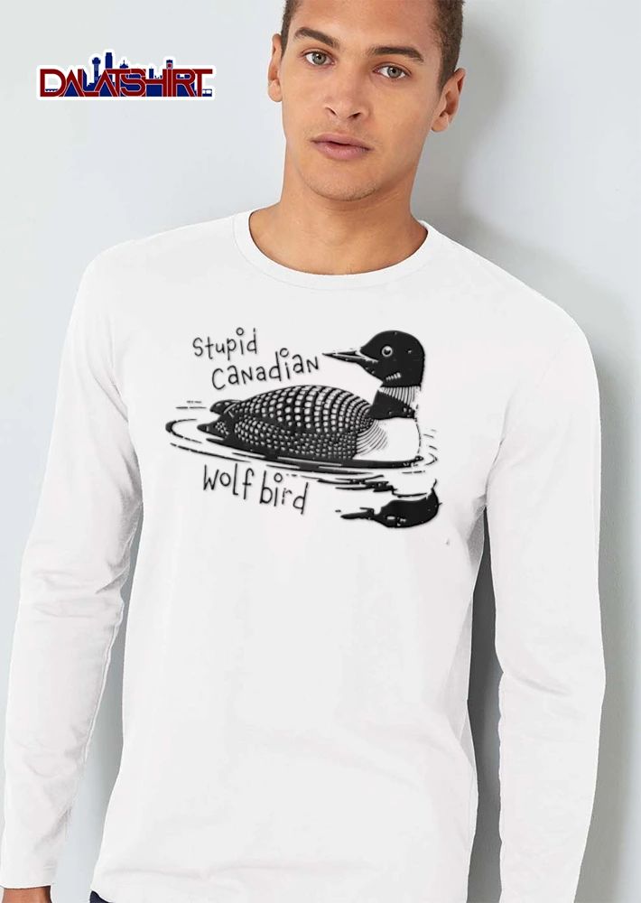 Stupid Canadian Wolf Bird black white loon swimming illustration shirt